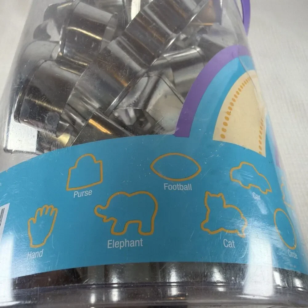 Vintage 2007 Wilton 30-Piece Metal Cookie Cutter Tub Set - Brand New / Sealed